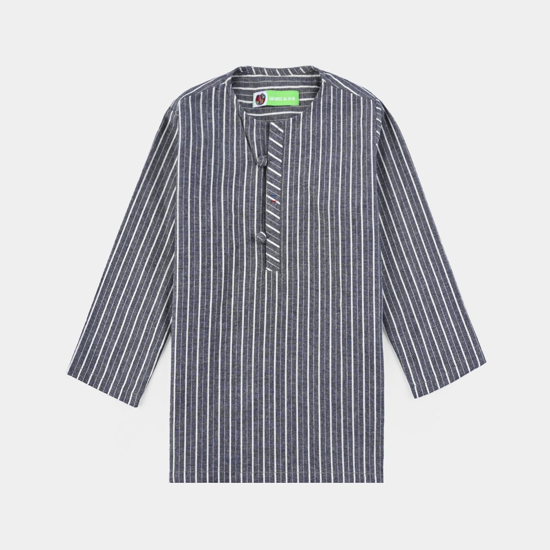 Infant Boys Yarn Dyed Basic Kurta (Loop Style)-GREY
