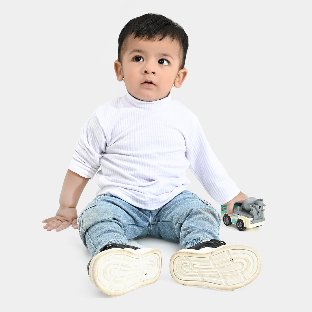 Infant Unisex Rib Turtle Neck T-Shirt - WHITE