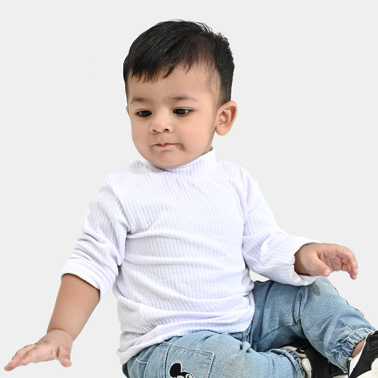Infant Unisex Rib Turtle Neck T-Shirt - WHITE