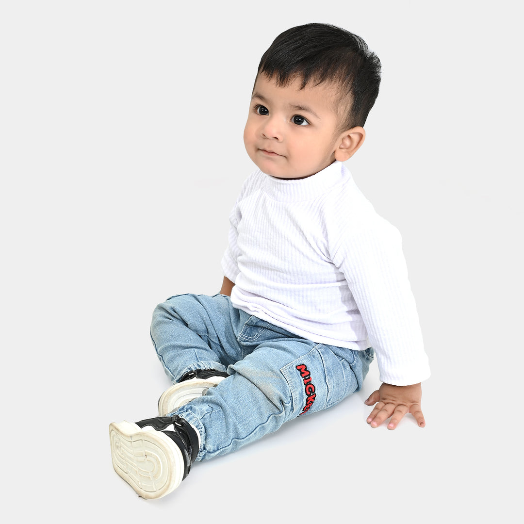 Infant Unisex Rib Turtle Neck T-Shirt - WHITE