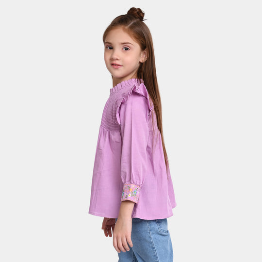Girls Cotton EMB Top Let It Bloom-Purple