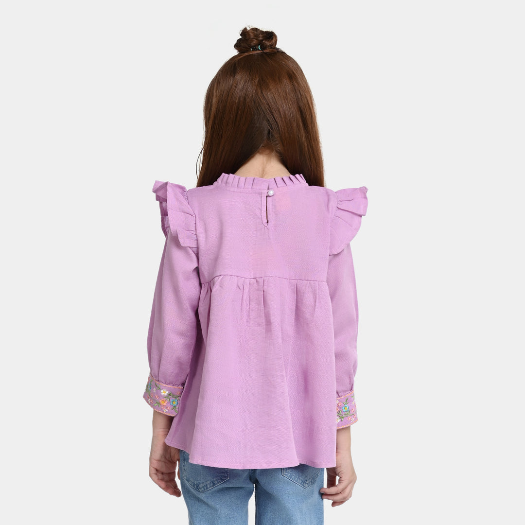 Girls Cotton EMB Top Let It Bloom-Purple