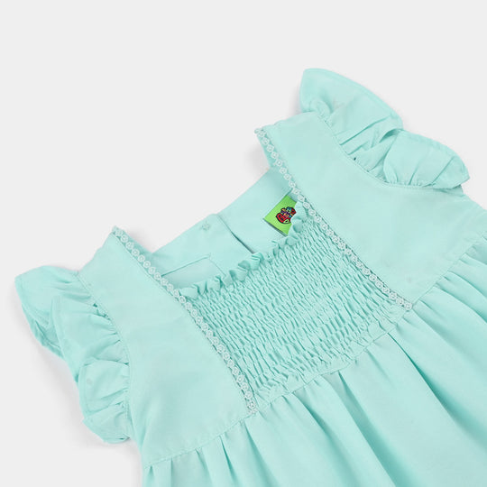 Infant Girls Poly Cambric Embroidered Kurti (Rani Bagh) - Mint Green