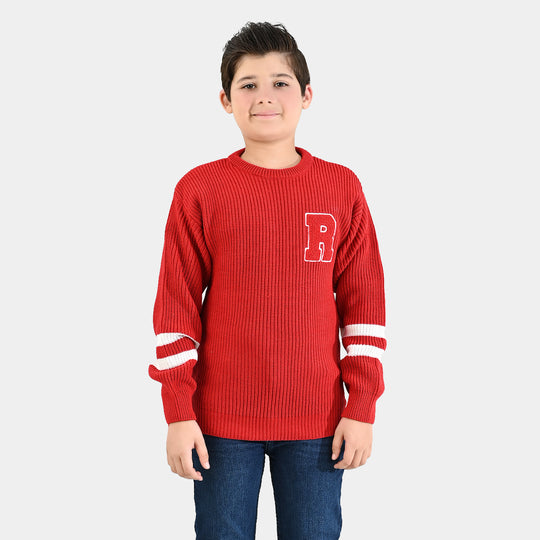 Boys Acrylic Sweater-Varsity - RED