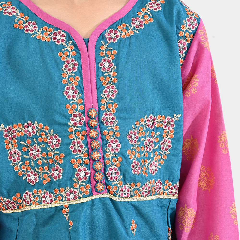 Girls poly cambric Fancy 3Pcs - Teal blue