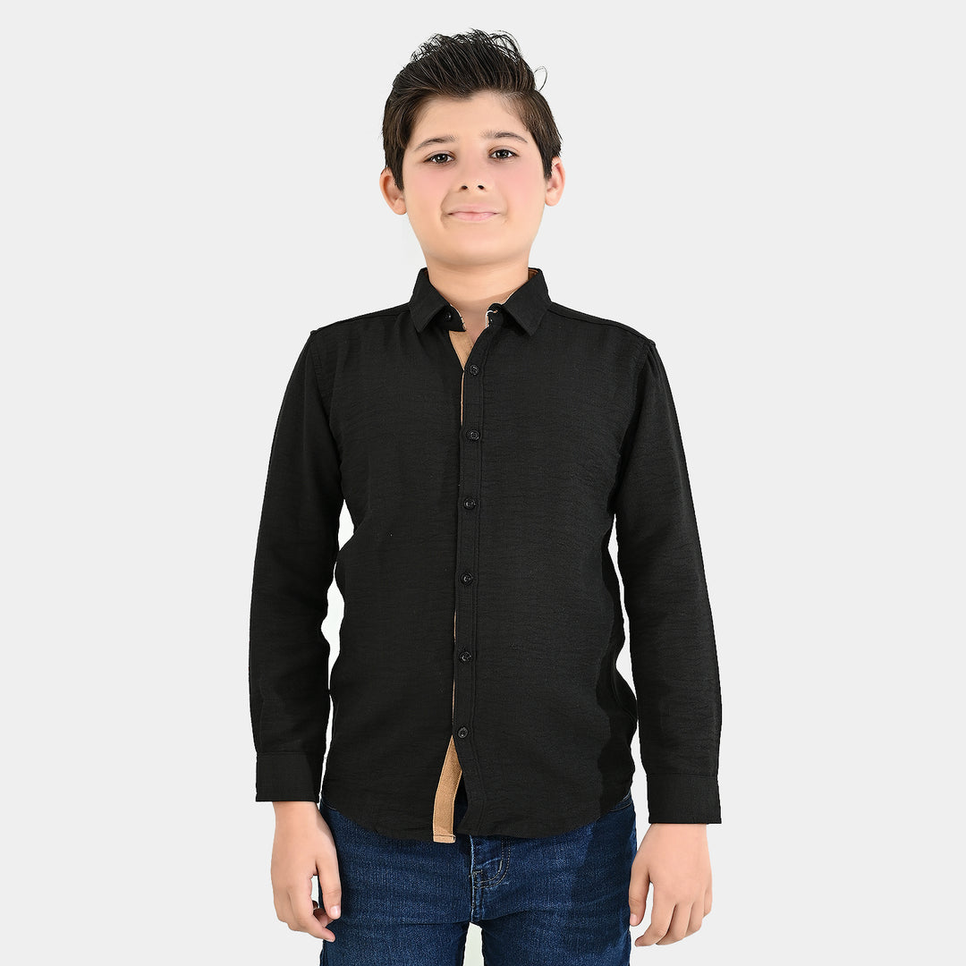 Boys Yarn Dyed Shirt - Black