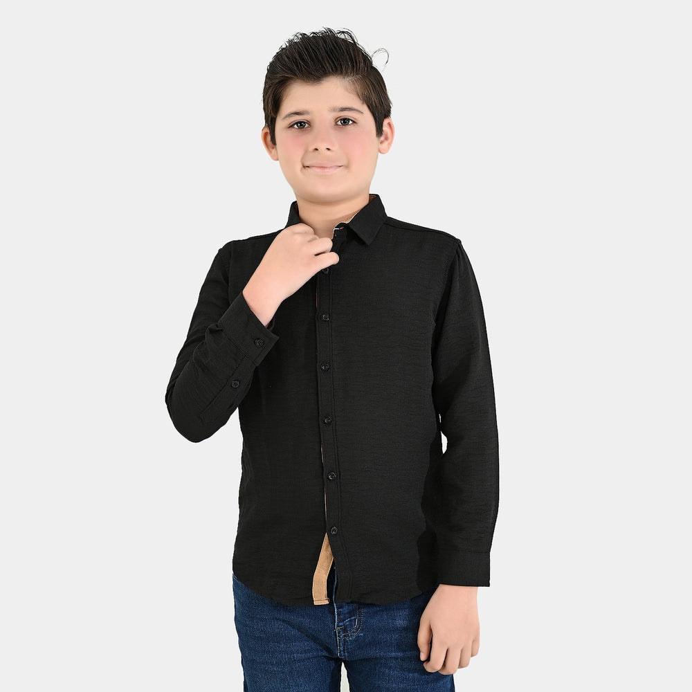 Boys Yarn Dyed Shirt - Black