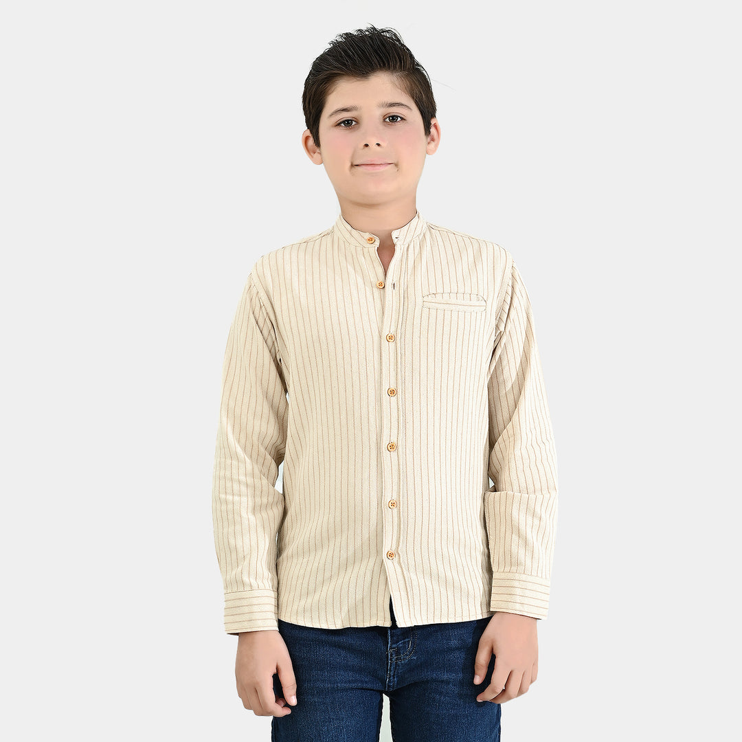 Boys Flannel Shirt F/S - Brown Stripe