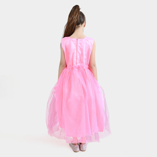 Girls Fancy Frock Pleated-Pink
