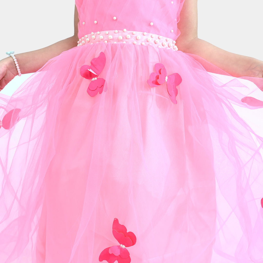 Girls Fancy Frock Pleated-Pink