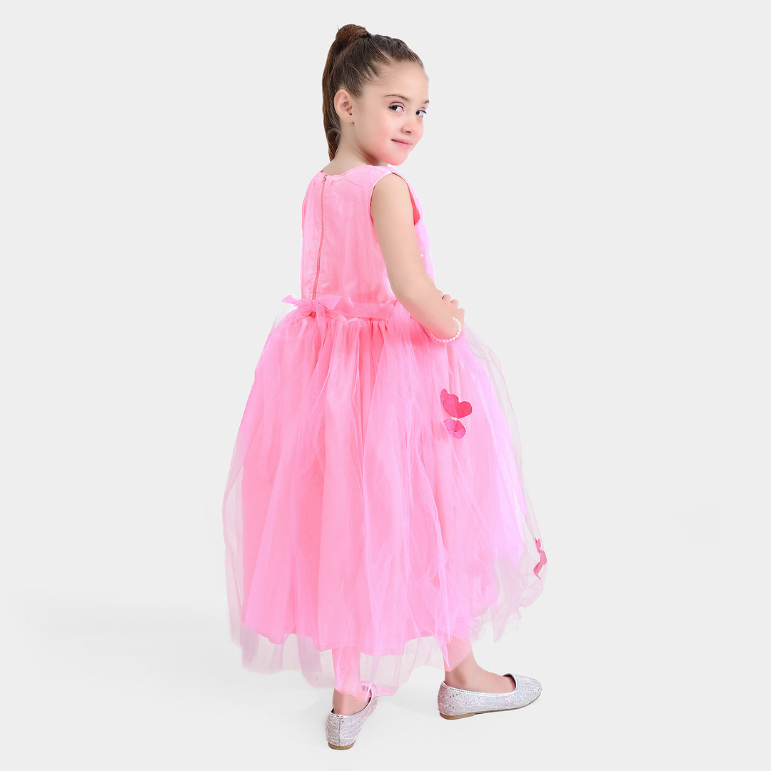 Girls Fancy Frock Pleated-Pink