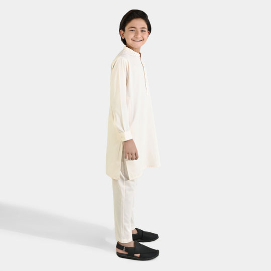 Boys Poly Viscose Kurta Pajama (Overlay) - Off White