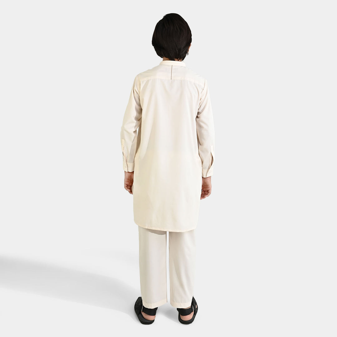 Boys Poly Viscose Kurta Pajama (Overlay) - Off White