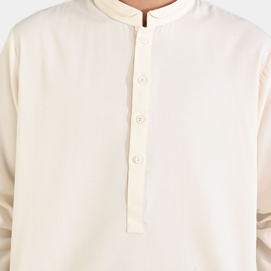 Boys Poly Viscose Kurta Pajama (Overlay) - Off White