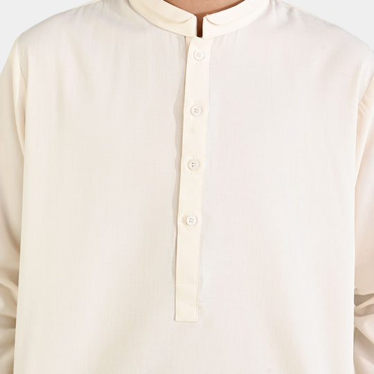 Boys Poly Viscose Kurta Pajama (Overlay) - Off White