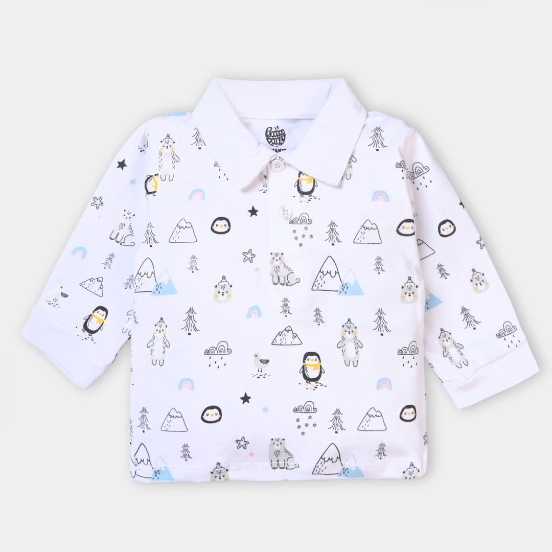 Infant Boys Cotton Polo Bear F/S-White