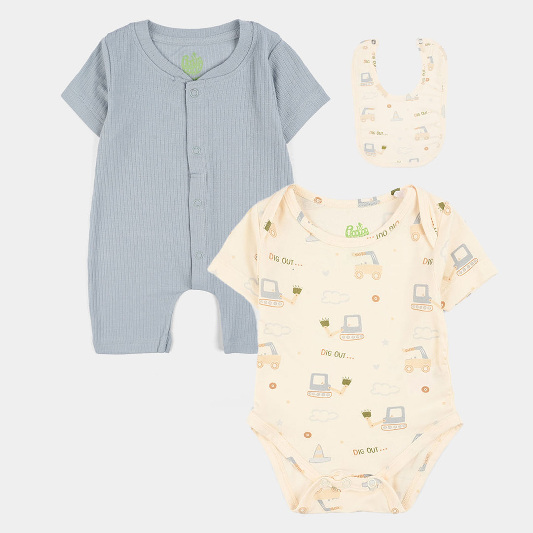 Infant Boys Bamboo Viscose Set (Romper + Bib) - Multi