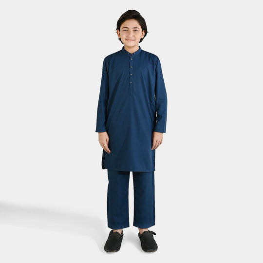 Teens Boys Poly Viscose Kurta Pajama (Cut N Sew) – Teal Blue