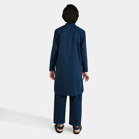 Teens Boys Poly Viscose Kurta Pajama (Cut N Sew) – Teal Blue