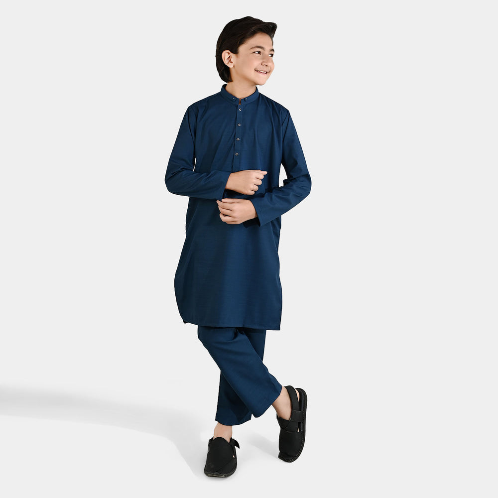 Teens Boys Poly Viscose Kurta Pajama (Cut N Sew) – Teal Blue