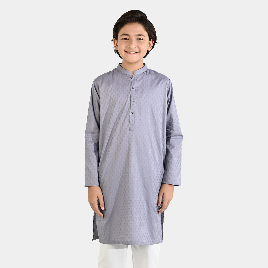 Boys Cotton Jacquard Kurta – Light Grey