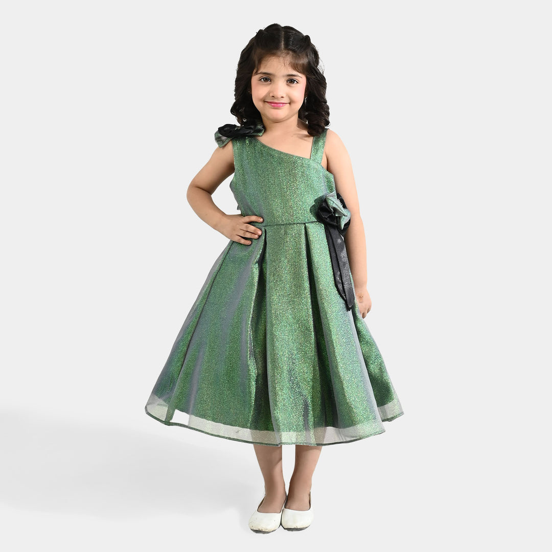 Girls Organza Fancy Frock (Bow) - Green
