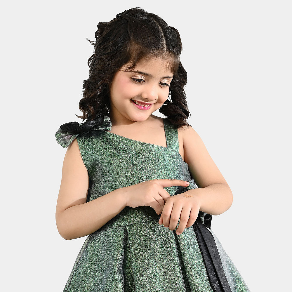Girls Organza Fancy Frock (Bow) - Green