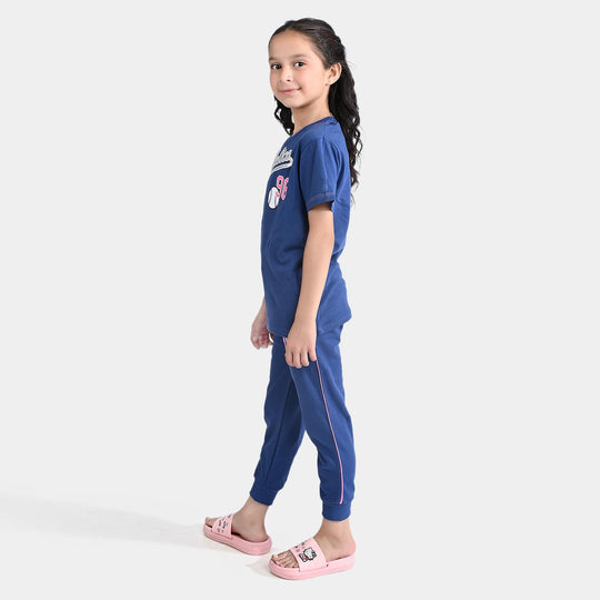 Girls Jersey/Terry 2 Piece Suit Athletic-True Navy