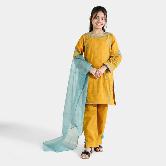 Girls Jacquard 3Pcs (Noor) - Mustard