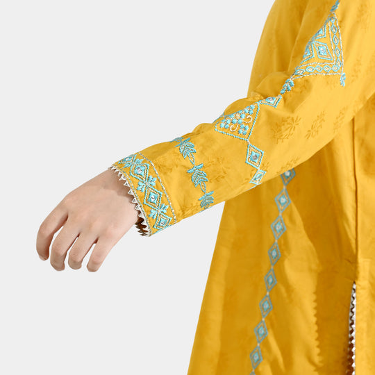 Girls Jacquard 3Pcs (Noor) - Mustard