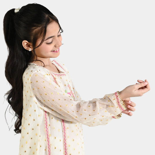 Girls Chiffon 3Pcs Zeenat - Cream
