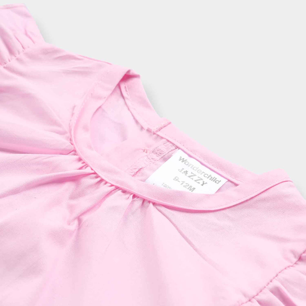 Infant Girls Cotton Interlock Romper-Pink/White