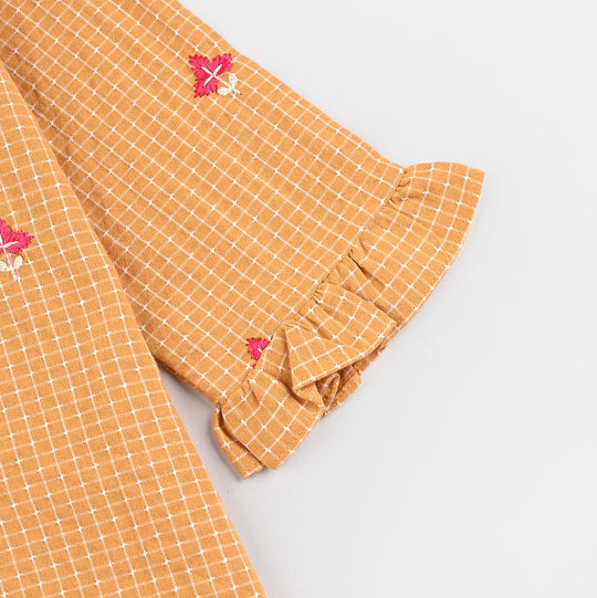 Infant Girls Cotton Embroidered Top - Mustard/Yellow