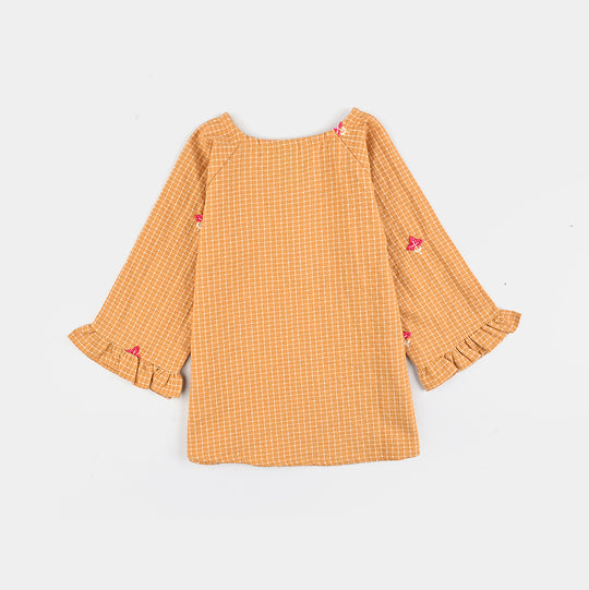 Infant Girls Cotton Embroidered Top - Mustard/Yellow