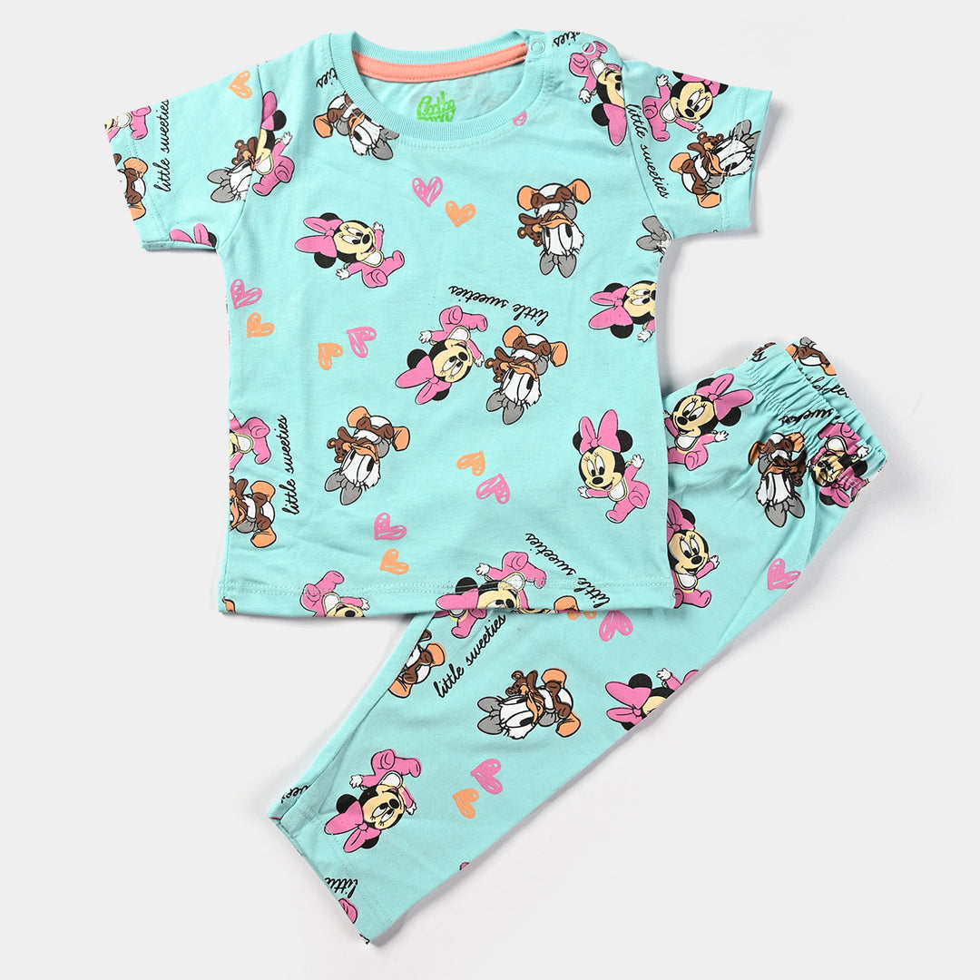 Infant Girls Poly Cotton Jersey Night Suit-T.Turauise
