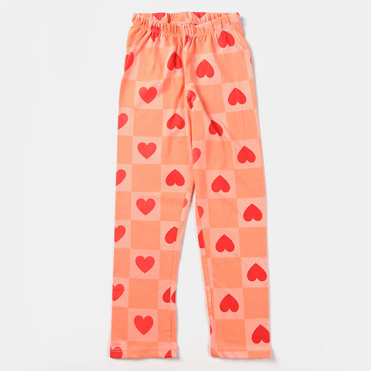 Girls Poly Cotton Jersey NightSuit Hearts- Light Orange