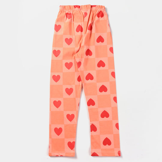 Girls Poly Cotton Jersey NightSuit Hearts- Light Orange