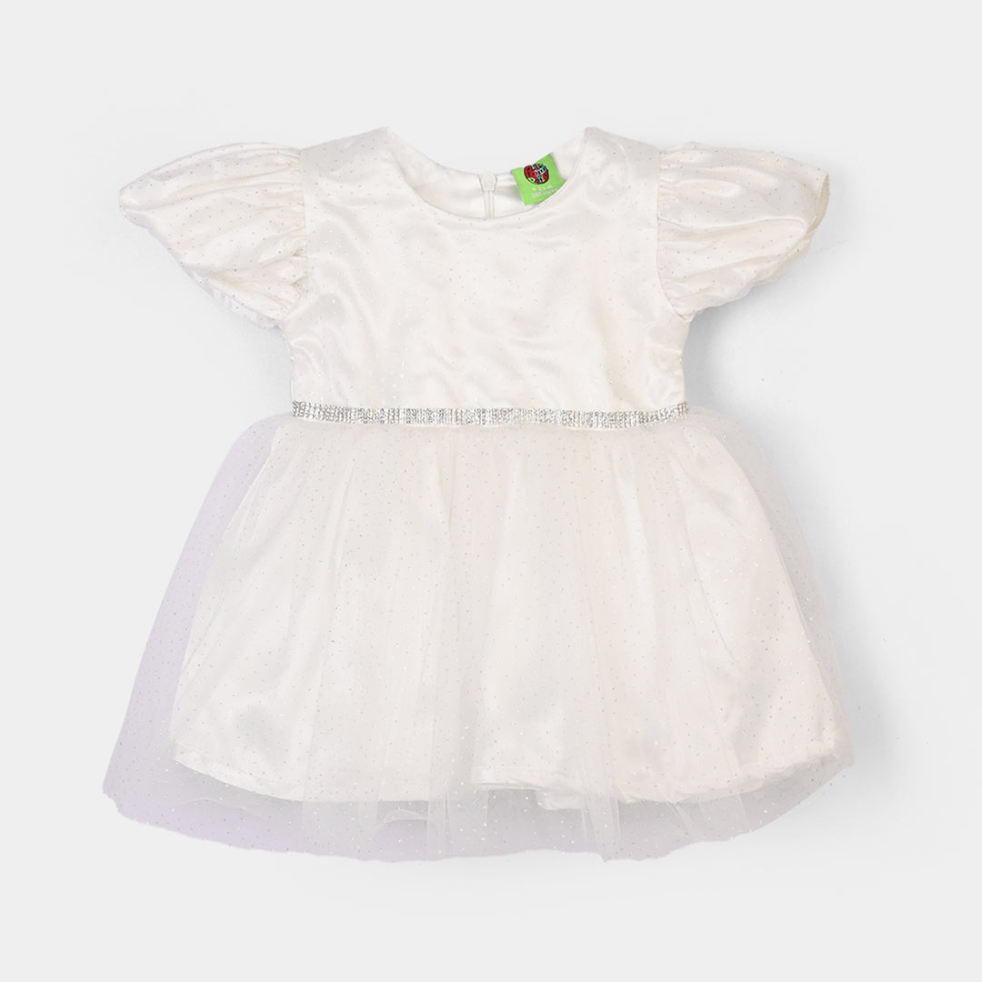 Infant Girls Net Fancy Frock-Baby Glam-WHITE
