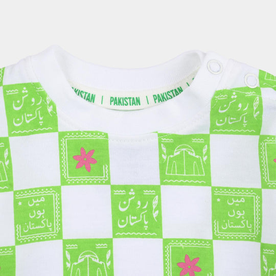 Infant Girls Roshan Pakistan T-Shirt – Green & White