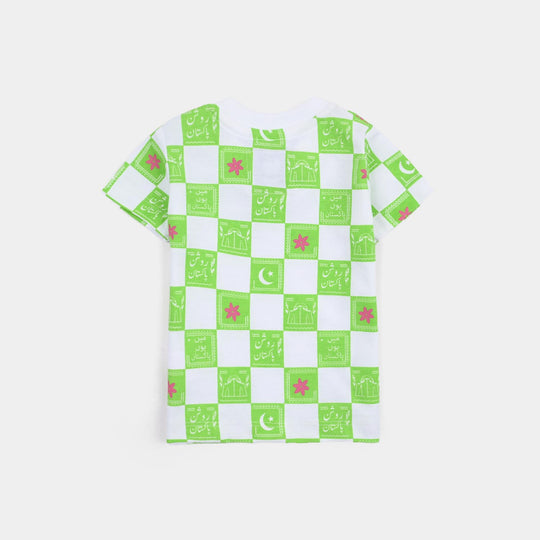 Infant Girls Roshan Pakistan T-Shirt – Green & White