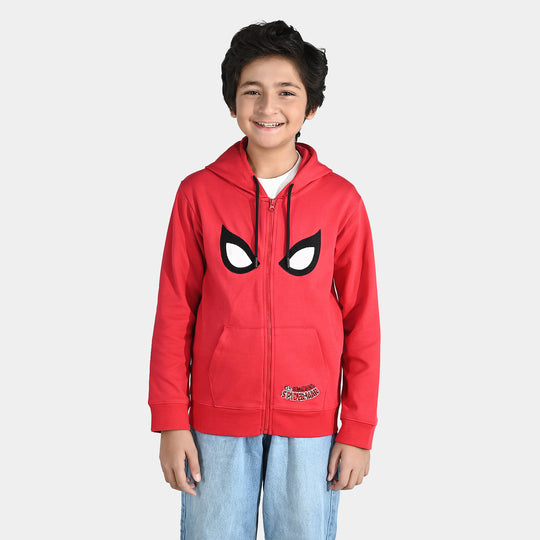 Boys Cotton Interlock Knitted Jacket-Red
