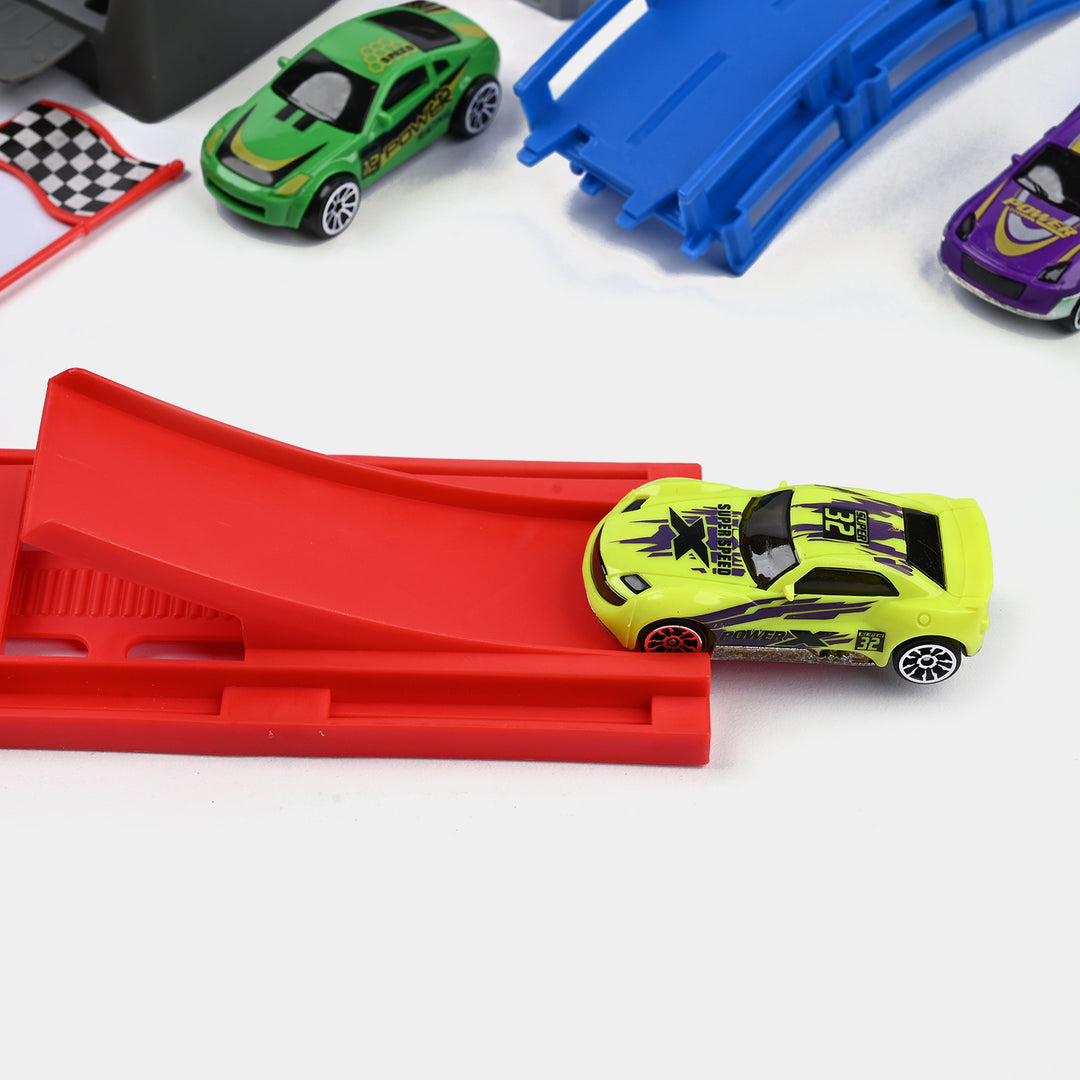 Track Set With 4Pcs Alloy Car For Kids