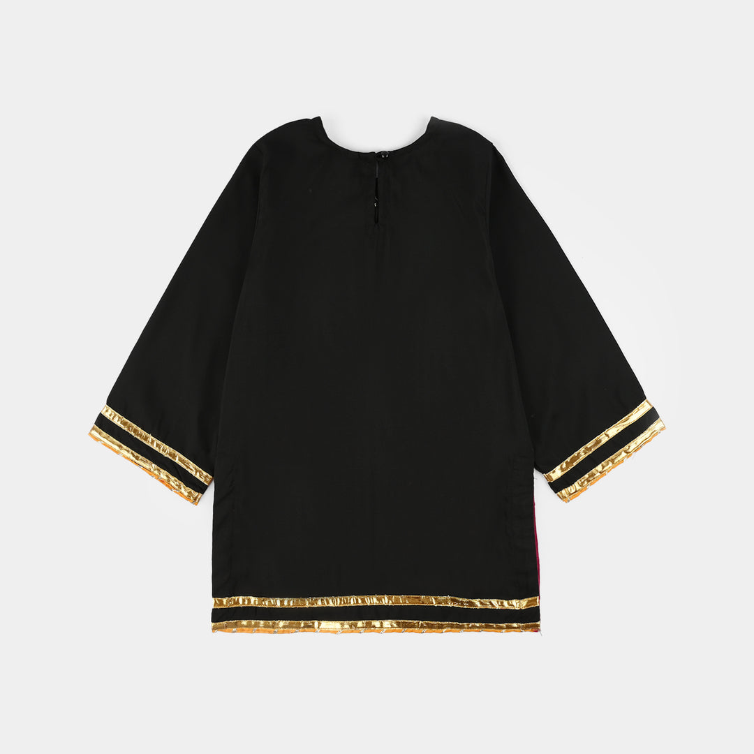 Girls Raw Silk 3-Piece Suit (Rangrez) - Black