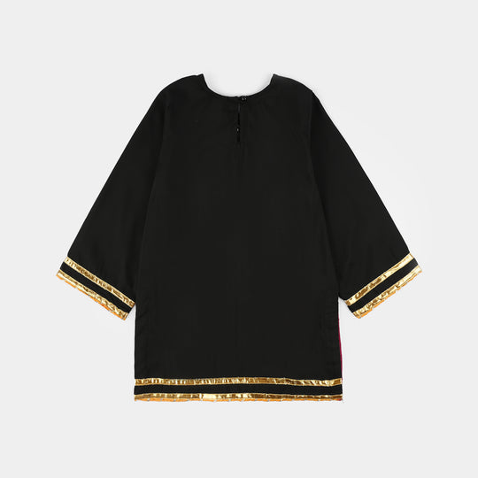 Girls Raw Silk 3-Piece Suit (Rangrez) - Black