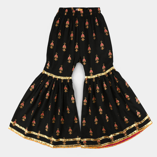 Girls Raw Silk 3-Piece Suit (Rangrez) - Black
