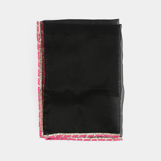 Girls Raw Silk 3-Piece Suit (Rangrez) - Black
