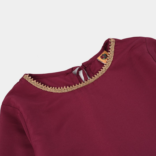 Girls Raw Silk 3-Piece Set (Jahan Ara) - Burgundy