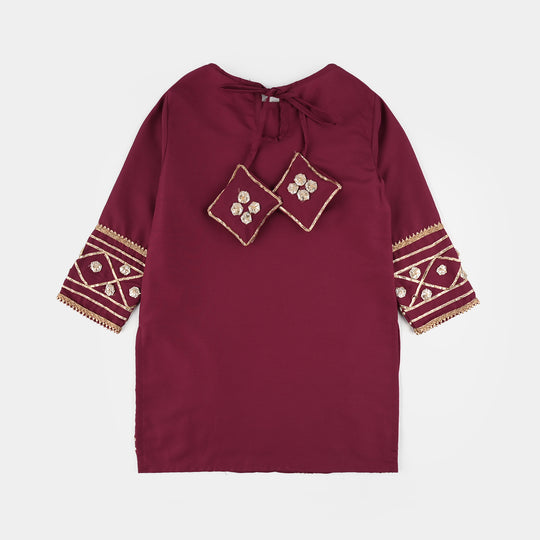 Girls Raw Silk 3-Piece Set (Jahan Ara) - Burgundy