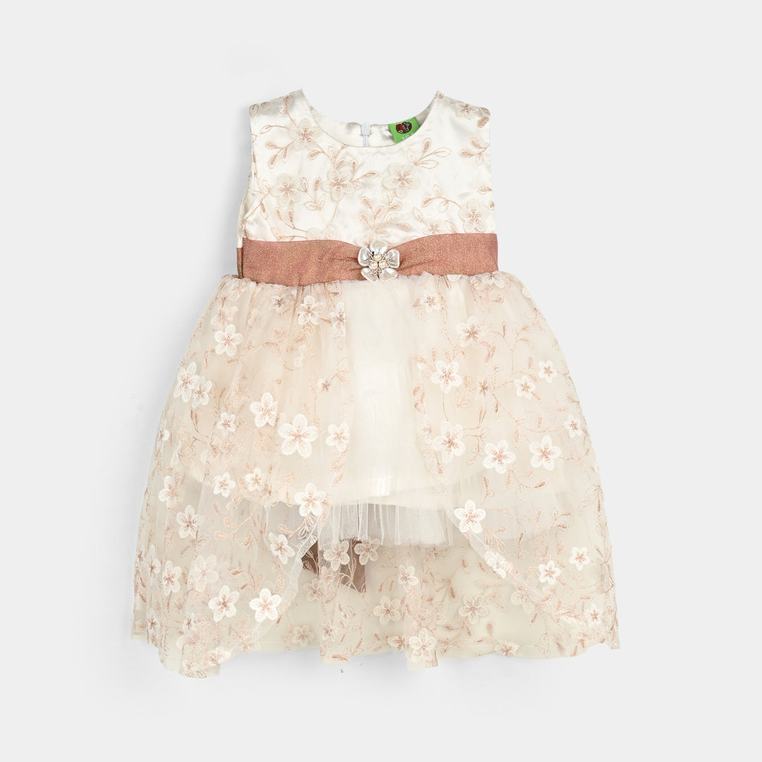 Infant Girls Net Fancy Frock Floral - Off White