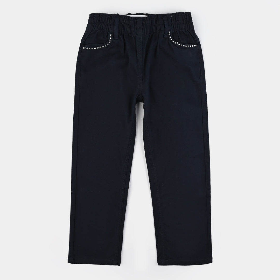 Girls Cotton Twill Pant Studs-NAVY